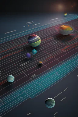 a 3D picture with distances between objects of the planets
