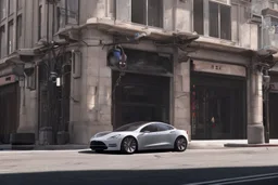 A Tesla 'Model Y' is parked, on the streets of San Francisco. (CINEMATIC, WIDE ANGLE LENS, PHOTO REAL)