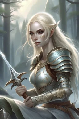 pretty woman, warrior, elf, blonde hair, fantasy, Skyrim, fighter, sword, elder scrolls, young