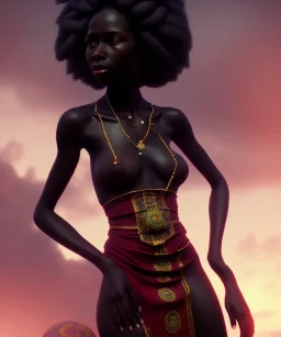 Negra Francisca, beautiful, African slave, simple red fabric dress, long black hair, head and shoulders portrait, 8k resolution concept art portrait by Greg Rutkowski, Unreal Engine 5 volumetric lighting