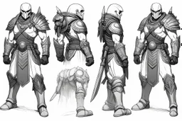 a Kazon aggressive warrior with his traditional equipment ## Layout & Perspectives Arrange strictly from left to right in the order of “front, side (either left or right), back” horizontally. The character's height, head-to-body ratio, shoulder width, and other skeletal proportions must be perfectly aligned horizontally across all three views, with strictly consistent sizing. ## Character Consistency Across all perspectives, the character's face shape, facial features, hairstyle structure