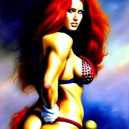 portrait of busty atletic young beautiful Red Sonja Boris Vallejo styles