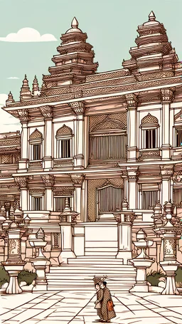 One day in front of a palace in Balil, 2D, simple