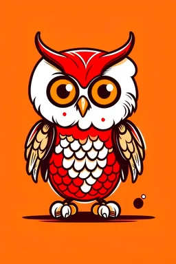 owl cartoon joyful, funny minimalistic owl logo for a coffee shop owl on paws red sneakers light amber and red, cartoon innocence white background, Kitty Lange Kielland, Jean Luen Yang. --ar 70:51 --at 5