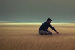 man touching grass by Roger Deakins