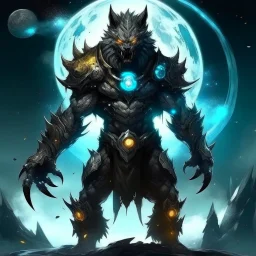 A terrifying creature combining water and sun with the powers of a werewolf and Dracula A battle suit made of galaxies and stars with a glove that has seven endless stones