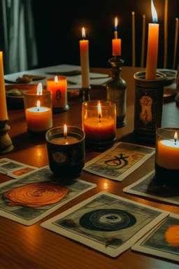 Tarot card candles on the table