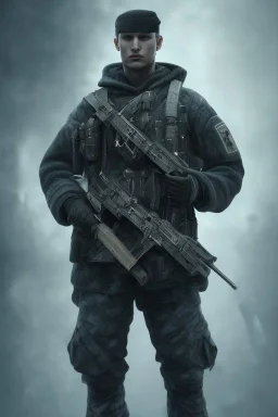 All black German soldier, dark, rage, sorrow, high definition, ultra 8 k, volumetric lighting, blue fire, fog