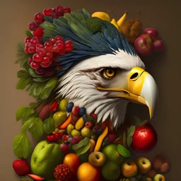 the head of a bold eagle, fruits, vegetables, still life, style Arcimboldo
