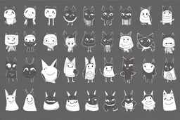 6 simple shaped hand drawn cartoon characters that are cute dark and have hoodies