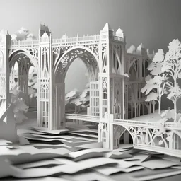 Derwent Bridge ornate Papercraft, popup book, soft shadows, ambient occlusion, monochromatic