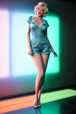 Realistic image, retro pinup, portrait, blonde woman, sweet Marylin Monroe face, perfect iris, glow eyes. mechanic suit. soft color, highly detailed, unreal engine 5, ray tracing, RTX, lumen lighting, ultra detail, volumetric lighting, 3d, finely drawn, high definition, high resolution.