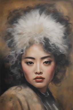 a mixture of ChineseJapaneseKoreanFilipinoThai, prostitute, oil painting by a giant hairball with Marty Feldman eyes