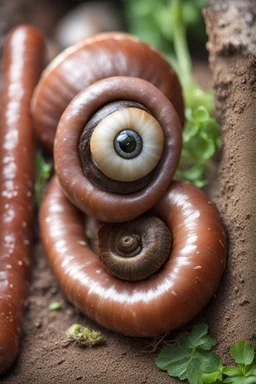 Stonking great sausage with a snail shell and huge eyes