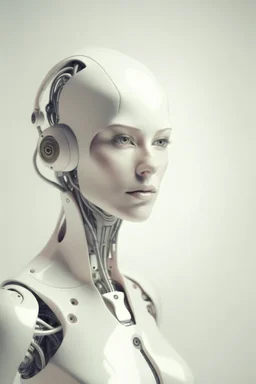 Portrait of a robotic woman, creamy colors,