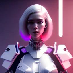 Cyber Woman, white short hair, samurai, cyberpunk, neon, highly detailed, art stations, concept art, smooth, unreal engine 5, god rays, ray tracing, RTX, lumen lighting, ultra detail, volumetric lighting, 3d, finely drawn, high definition, high resolution, gradient background