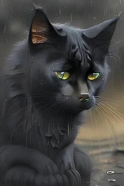 قطة سوداء كيوت حزينة