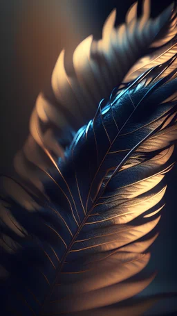 Leaves feather alien, unreal lighting, volumetric lighting, high contrasts, sharp focus, ultra quality,