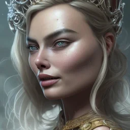 margot robbie face, long black hair, middle body, Unreal Engine 5, highly detailed, highest quality, digital painting, complex 3d render, unreal engine render, insane detail, intricate photograph quality, magnificent, majestic, highly intricate, Realistic photography, grand hall, wicked throne, holding scepter, crown of barbwire, dark color palette, metallic, highly detailed, highest quality, digital painting