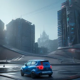 Renault Zoë, futuristic city, blue,