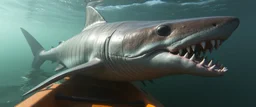 prehistoric shark fish ogre in kayak