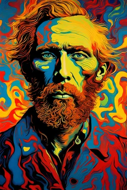 painting of a psychadelic Portrait Unified Temporal Dimensional Theory by van gogh and andy warhol infusion.