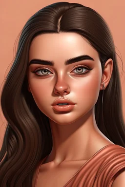 Social media influencer. Hyper realistic. Brunette. Brown eyes. Exotic. Athletic. Glamorous.