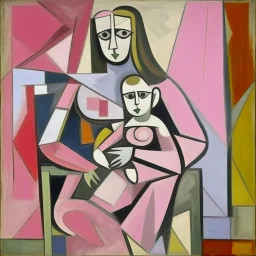 picasso cubism pink woman and one child