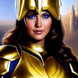 ultra detailed fullbody Portrait in oil on canvas of a beautiful busty woman with Saint Seya Gold Piscis armor with helmet,extremely detailed digital painting, extremely detailed face,crystal clear Big eyes, mystical colors ,perfectly centered image, perfect composition,rim light, beautiful lighting,8k, stunning scene,extremely sharp detail,finely tuned detail, ultra high definition raytracing, in the style of robert e howard and pablo oliveira and Ken Kelley and Ohrai Noriyoshi and Simon Bisle