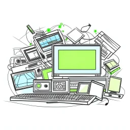 "Declutter & Upgrade. Save Money on Used Electronics." web lik facebook design graphic, vector, contour, white background