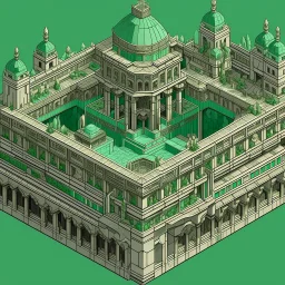 A mint colored stronghold on an airship designed in ancient Greek mosaics painted by MC Escher