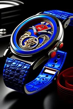 Generate an image of a limited edition, collector's Pepsi watch, highlighting its unique features, such as intricate engravings or special materials.