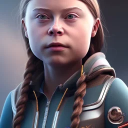  Greta Thunberg octane render, 8k, high detail, droid, android, metallic