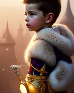 A small boy child fantasy, head and shoulders, 8k resolution concept art portrait by Greg Rutkowski, Artgerm, WLOP, Alphonse Mucha dynamic lighting hyperdetailed intricately detailed Splash art trending on Artstation triadic colors Unreal Engine 5 volumetric lighting Splash art fantasy"