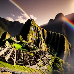 Machu Picchu, sunset rainbow