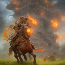 angry horse in orange and blue battle armor, bucking, a highly detailed illustration, background of Inka jungle, realistic render, 8 k, micro detail, intricate, elegant, centered, digital painting, Artstation, smooth, sharp focus, illustration, artgerm, tomasz alen kopera, peter mohrbacher, donato giancola, joseph christian leyendecker, wlop, boris vallejo