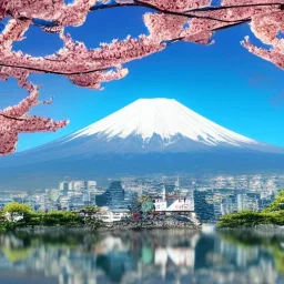 Turtle and Mount Fuji and cherry blossoms