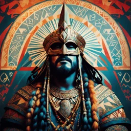 art by Mil Mascaras and Alphonse Mucha] viking chill in a tribal tent [vintage style noisy scratches glitches, Shot the texture and then rewound the film and double exposed from a 1970 B series movie]
