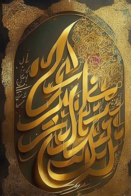 Painting, Arabic, Islamic, calligraphy, gold, inscriptions, decorations, peace be upon you