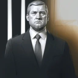 big president, strong noble, portrait, confident posture, concerned look, short beard; very short hair, politician suit; somber pencil sketch style, black and white, grayscale, graphite pen;