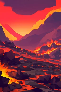 an inferno landscape with rocks cell shading