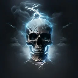 skeleton head with lightning ellipse and smoke around