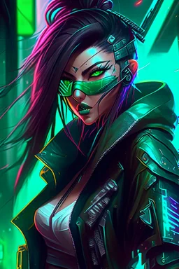 Akali from league of legends in cyberpunk style