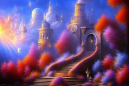 long stairway to heaven, atmospheric, mystical, beautiful colours, romanticism, fantasy, Neo-Impressionism