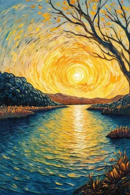 the silent presence in which everything else appears; in the style of Vincent Van Gogh; dazzling; golden hour; golden ratio