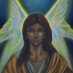 Night,sky , thunder lighting , angel Gabriel, sunlit, realistic, fantasy, acrylic art