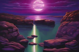 purple sky with one planet in the horizon, rocks, 2000's sci-fi movies influence, cliffs, mountains, puddle, epic, friedrich eckenfelder impressionism paintings