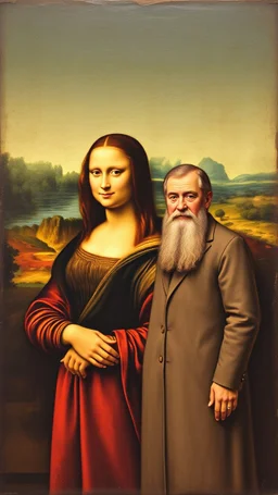 Mona Lisa and Vincent van Leonardo da Vinci standing side by side in a painting