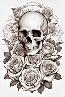 Skull with roses, fantasy style, macabre, realistic,