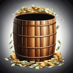 a wooden barrel : 1.5 ) money goes in from above and money comes out from below, ultra quality, vector graphics